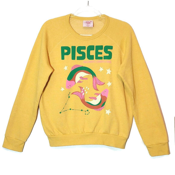 Anthropologie Midnight Rider The Carolita Zodiac Pisces Sweatshirt Yellow Gold M - Picture 15 of 15